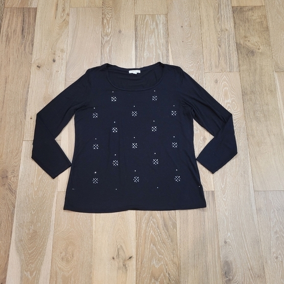 Westport Women's black long sleeve top with beaded embellishments size XL - Picture 2 of 7